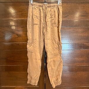 C&C California small Tan cargo joggers pants pull on tie waist eco Lyocel soft